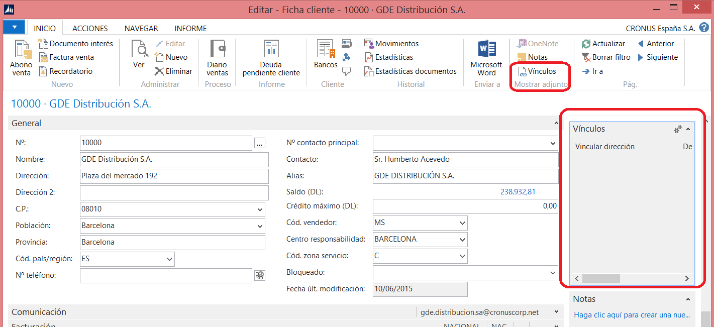 Vínculos de registro Dynamics NAV 2