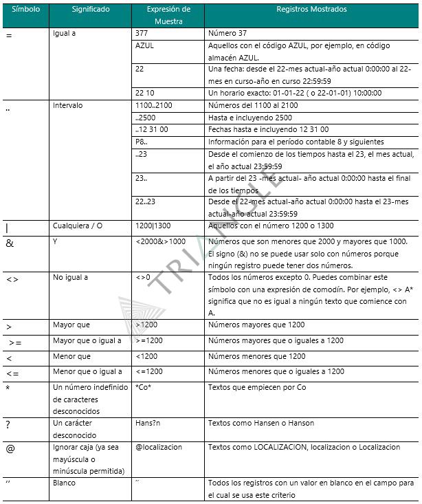 Criterios de filtros Dynamics 365 Business Central