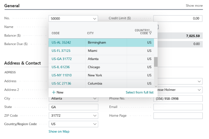 Lista de búsqueda Dynamics 365 Business Central