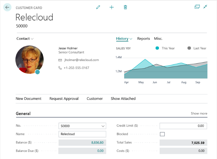 Dynamics 365 Business Central customer card