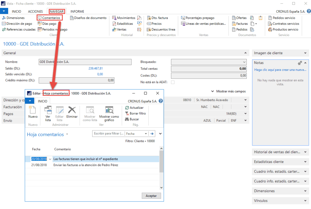 comentarios Dynamics NAV