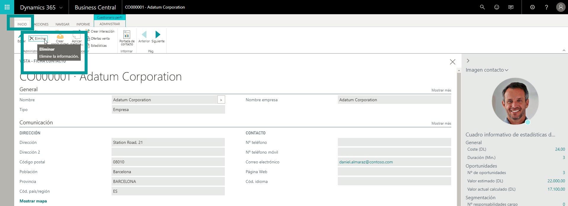 Borrar información - Business Central