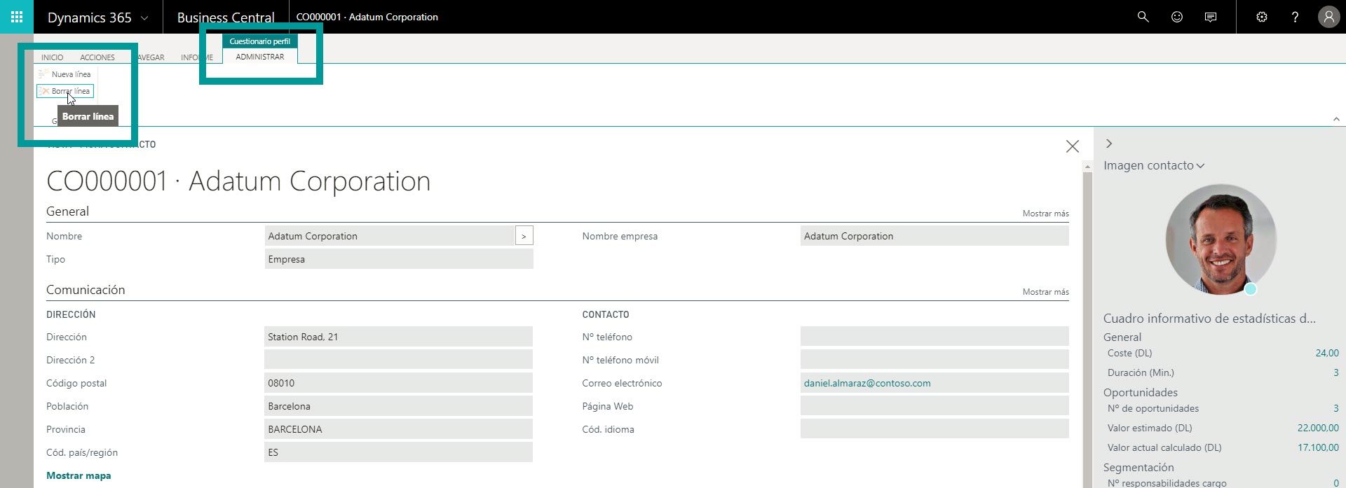 Borrar línea - Business Central