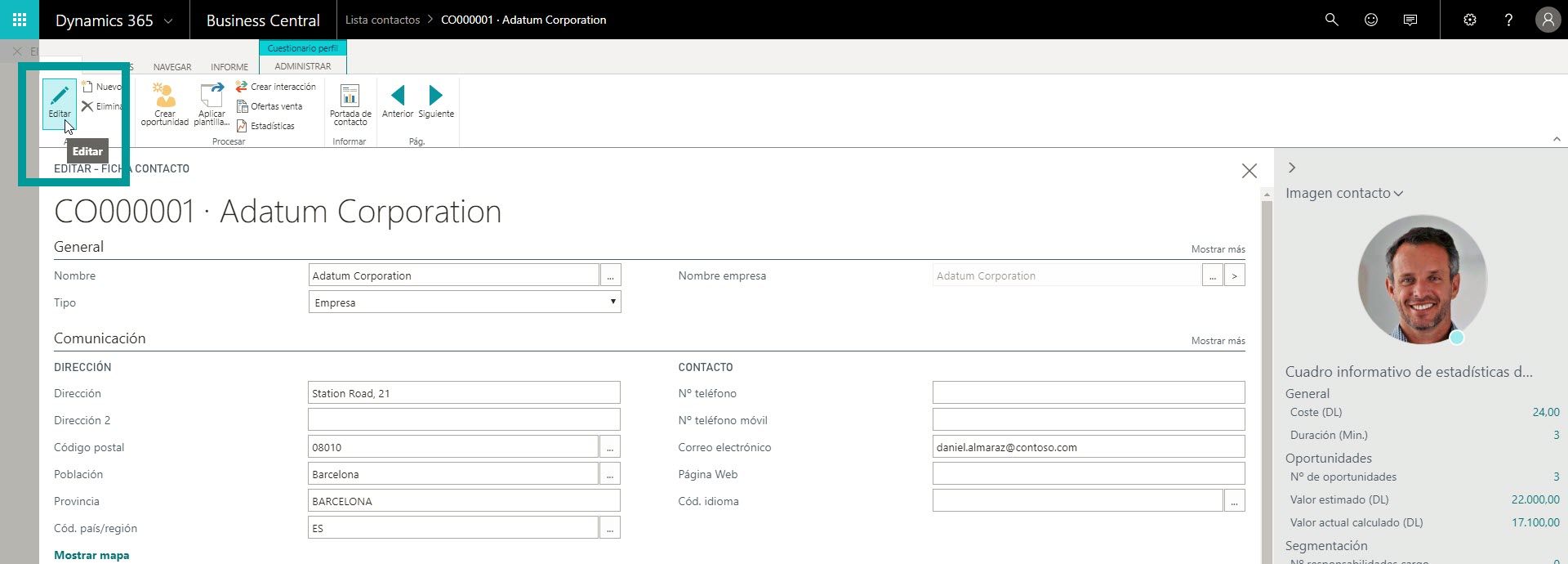 Modo editar - Business Central