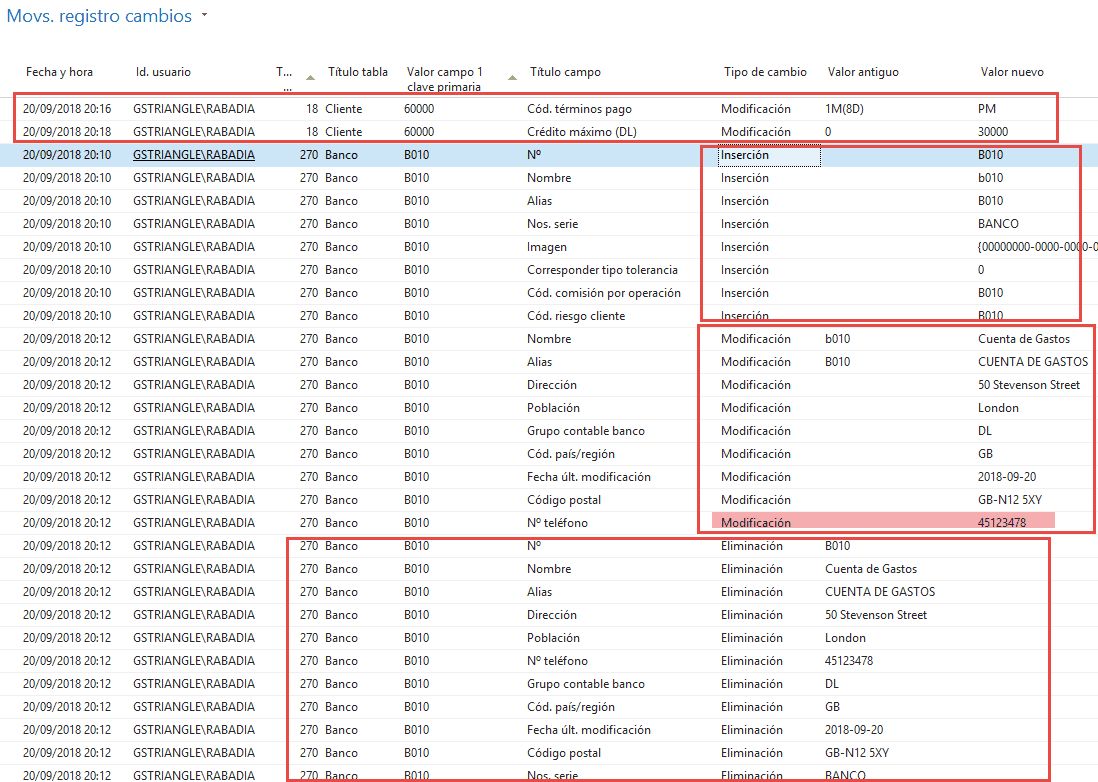 log cambios Dynamics NAV 11