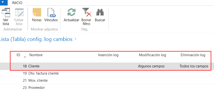 log cambios Dynamics NAV 2