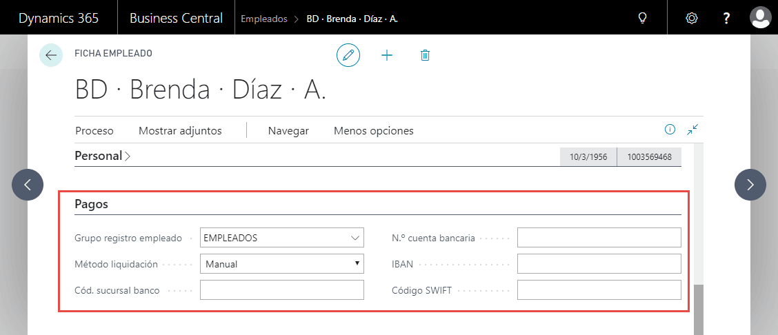 Movimientos empleado Business Central