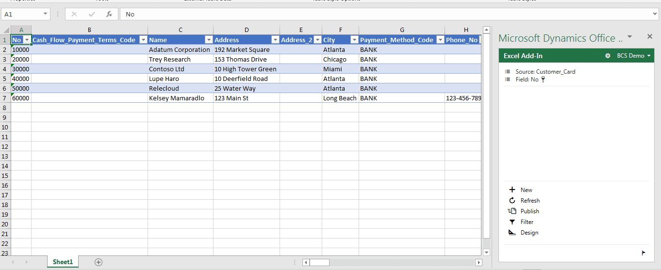 Microsoft Dynamics 365 Business Central Excel Add-in
