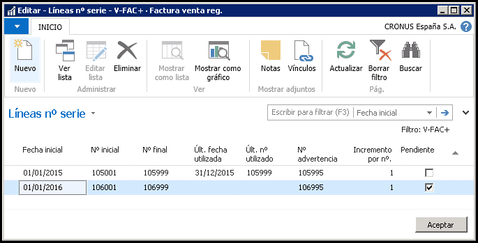 Series de registro y nuevo periodo contable Dynamics NAV 2