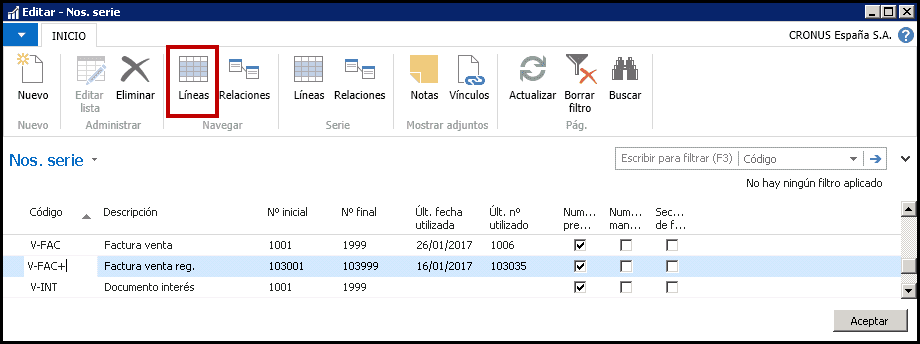 Series de registro y nuevo periodo contable Dynamics NAV
