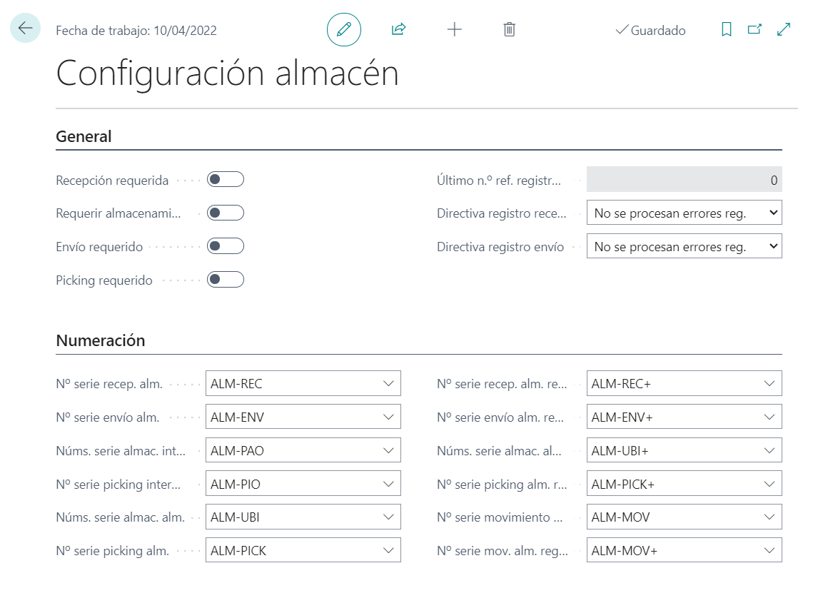 niveles de almacen business central