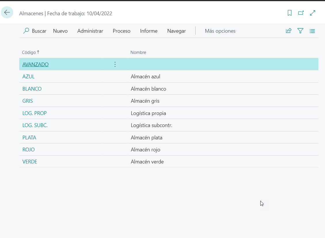 niveles de almacen business central